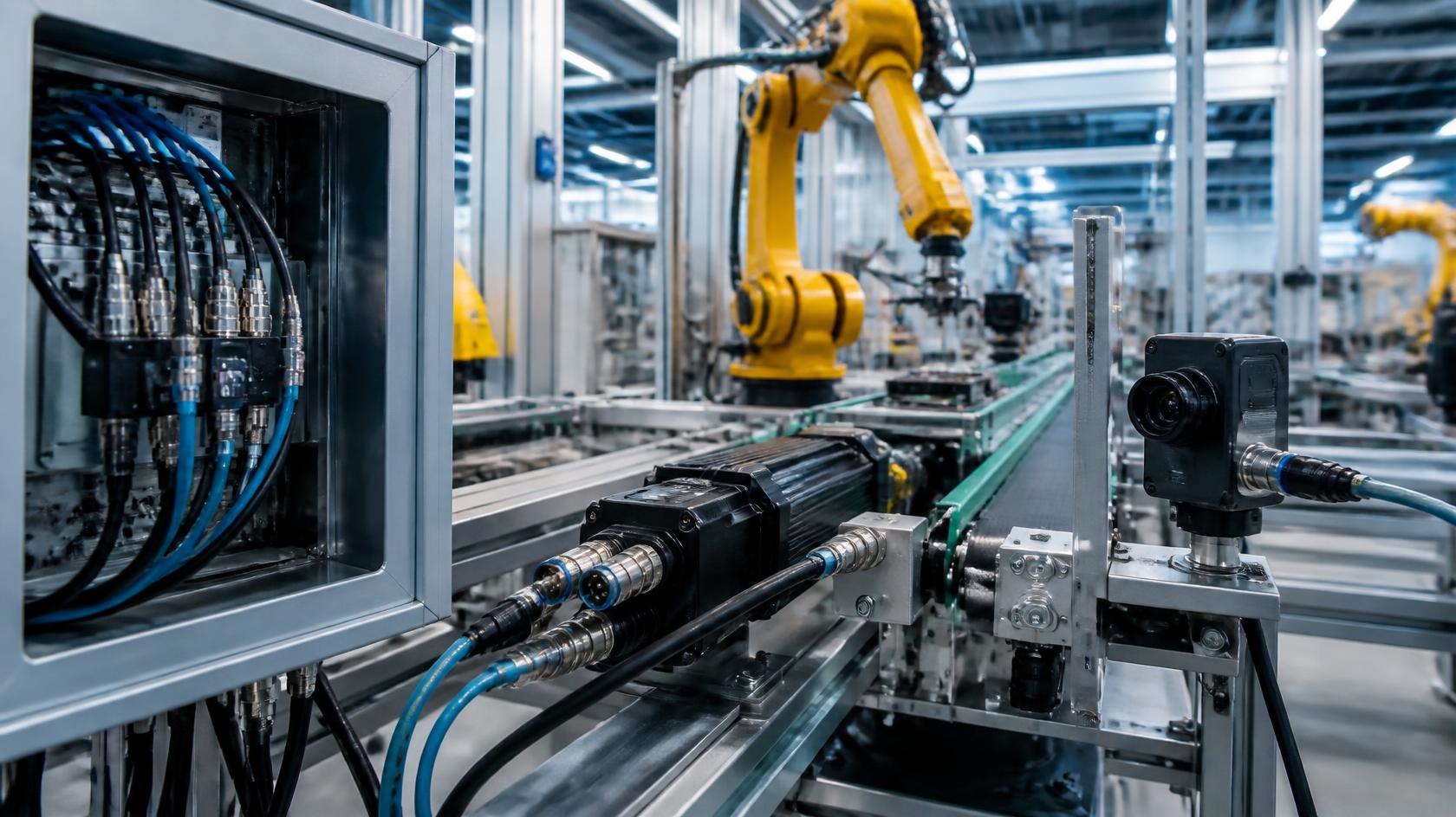 circular connector production and testing line at Torven factory"